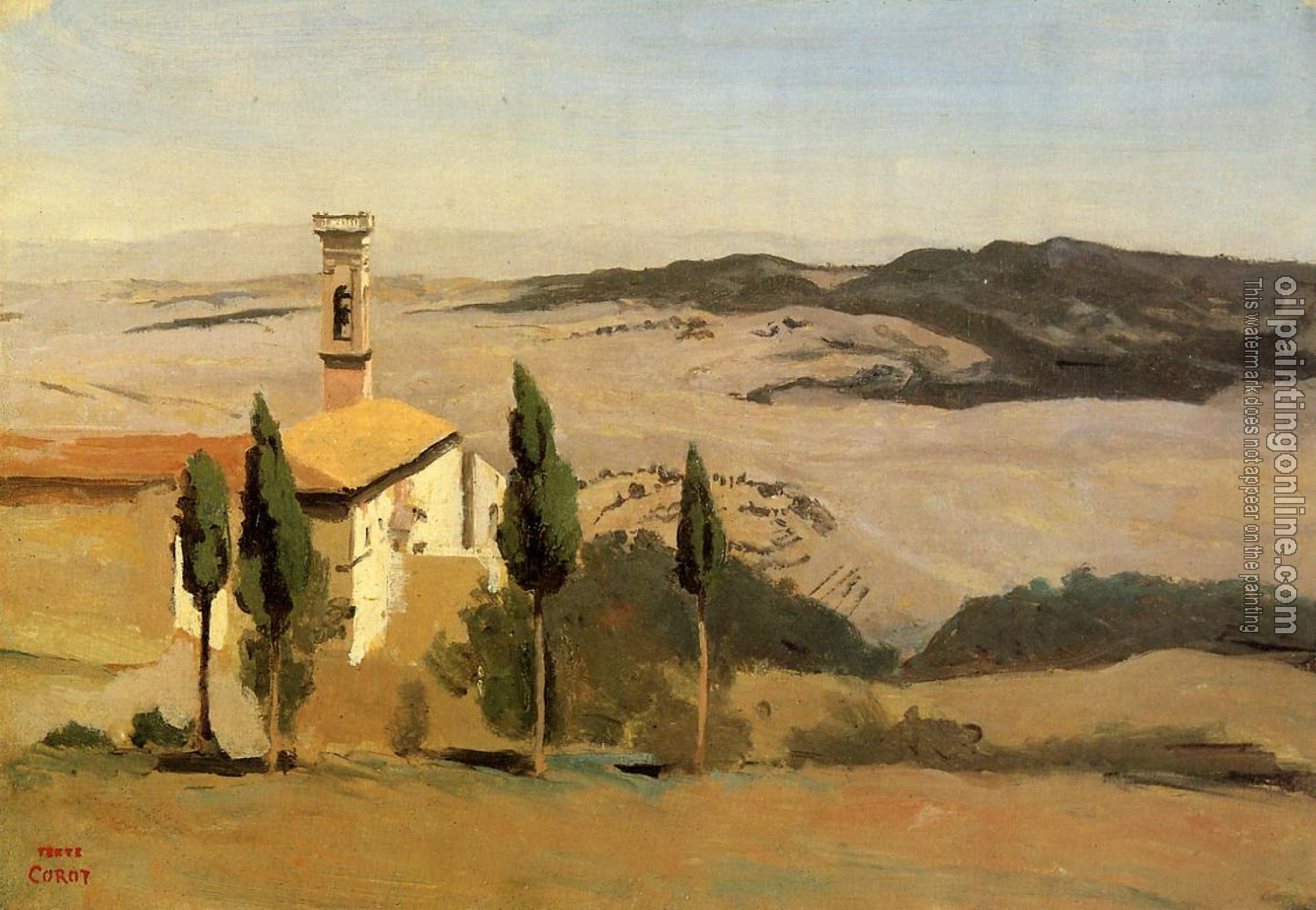 Corot, Jean-Baptiste-Camille - Volterra - Church and Bell Tower